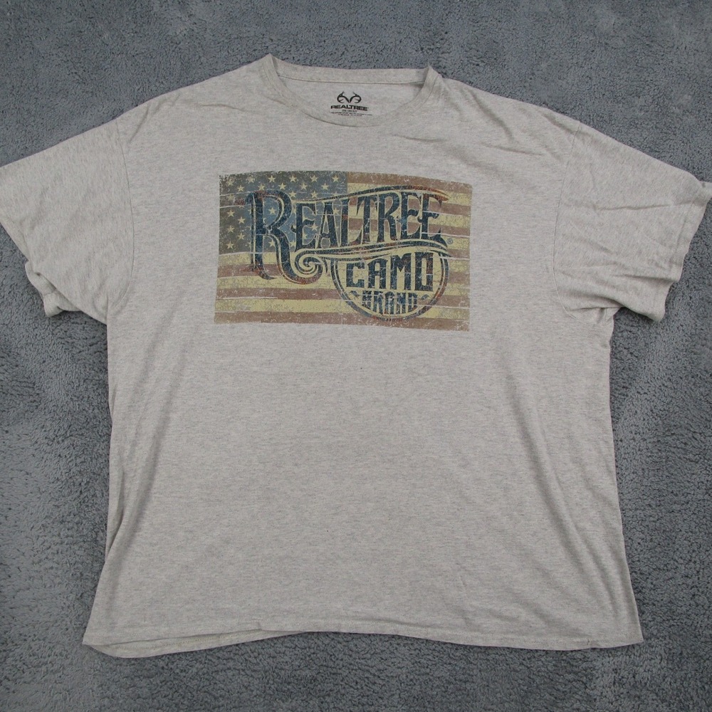 Realtree Mens 2XL Gray American Flag Graphic T-Shirt Short Sleeve Camo Brand